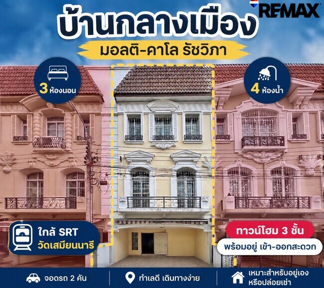 ถูกที่สุดในโครงการ! ขายทาวน์โฮม บ้านกลางเมือง มอนติ-คาร์โล รัชวิภา 3 ชั้น หน้าสวนส่วนกลาง จอดรถ 3 คัน ใกล้รถไฟฟ้า 480 เมตร ตำแหน่ง Rare Item! หน้าบ้านไม่ชนใคร