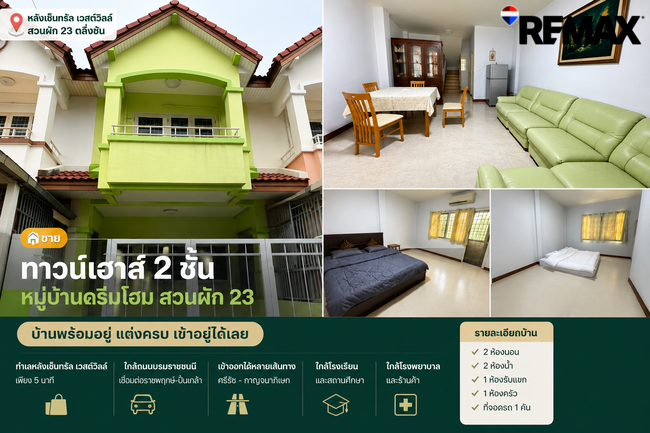 ขายทาวน์เฮาส์ 2 ชั้น สวนผัก 23 หลังเซ็นทรัล เวสต์วิลล์ | บ้านพร้อมอยู่ แต่งครบ เข้าอยู่ได้เลย
