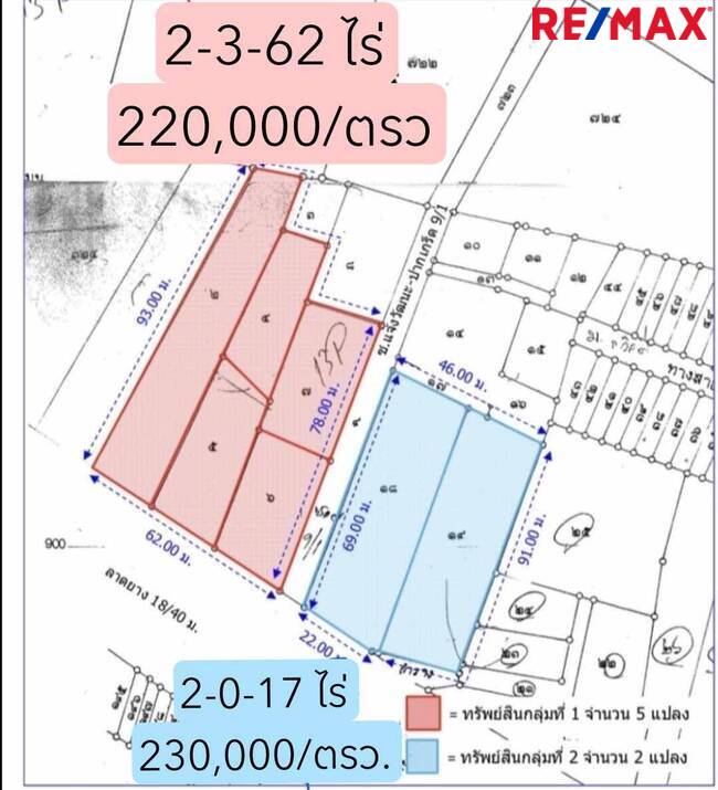 ขายที่ดินผังสีแดงราคาดีสุด 300 เมตร จากห้าแยกปากเกร็ด เนื้อที่ 1,162 ตร.ว